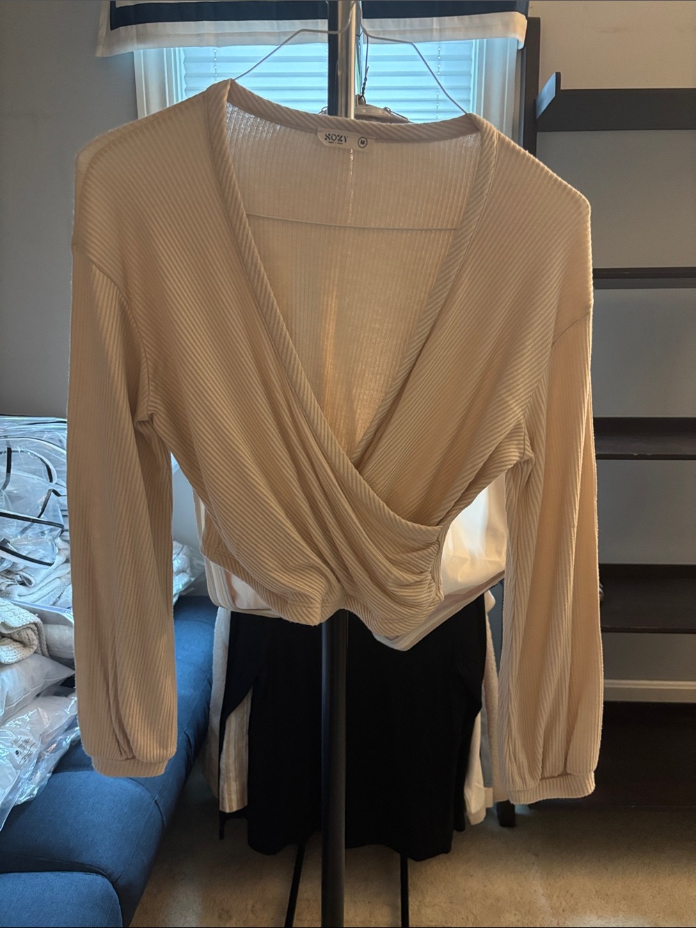 KOZY Cream Ribbed Wrap Crop Top
